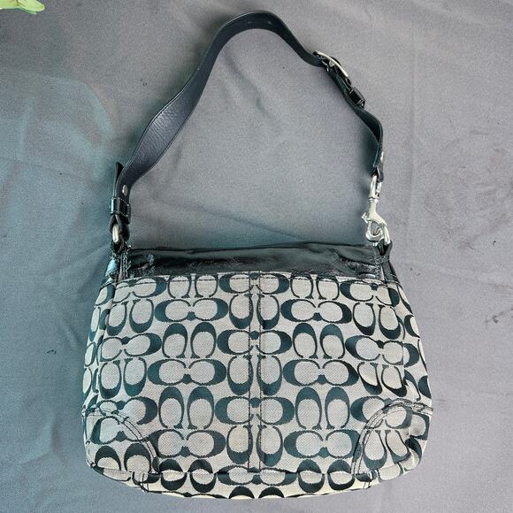 COACH Bleeker 12562 Shoulder Bag Black Patent Leather/Signature Canvas Medium - Picture 6 of 12